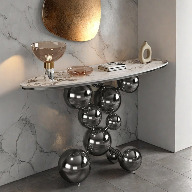 Console de hall d'entrée de luxe Italian Light, H 33,5 po x l 39,4 po x P 13,8 po, Titane noir