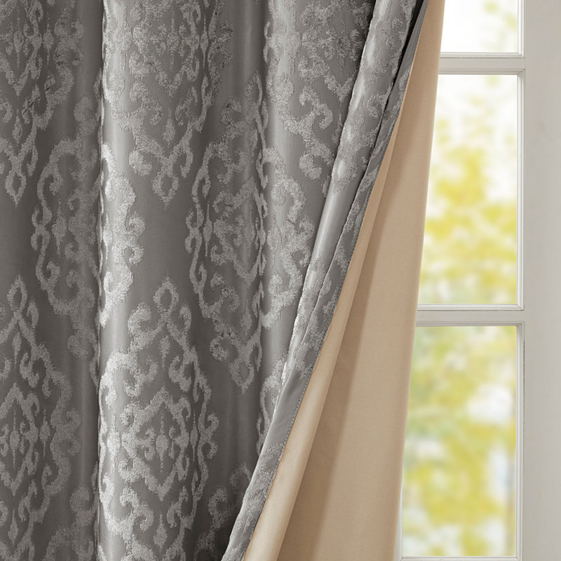 Rideau tricoté en jacquard damassé occultant avec œillets (seulement 1 panneau PC), Gris anthracite, L 50 po x L 108 po