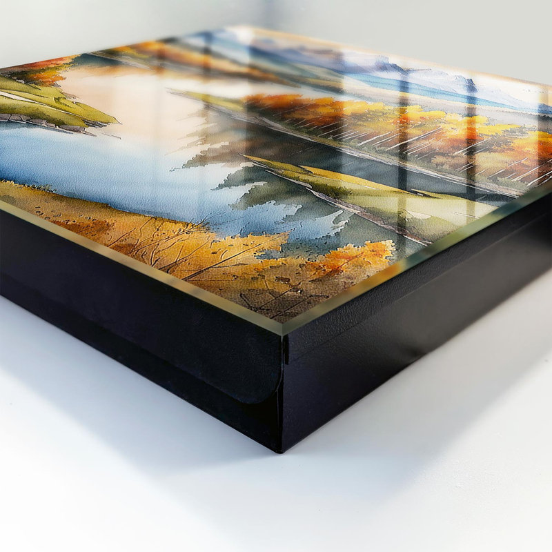 Key box for home, Opens to the left, 30x30x5, Black, Mountain landscape with autumn forest, 