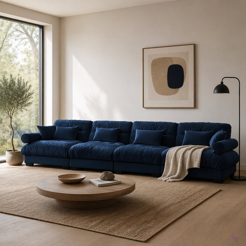 Canapé modulaire en velours surdimensionné Comfort, Velours bleu