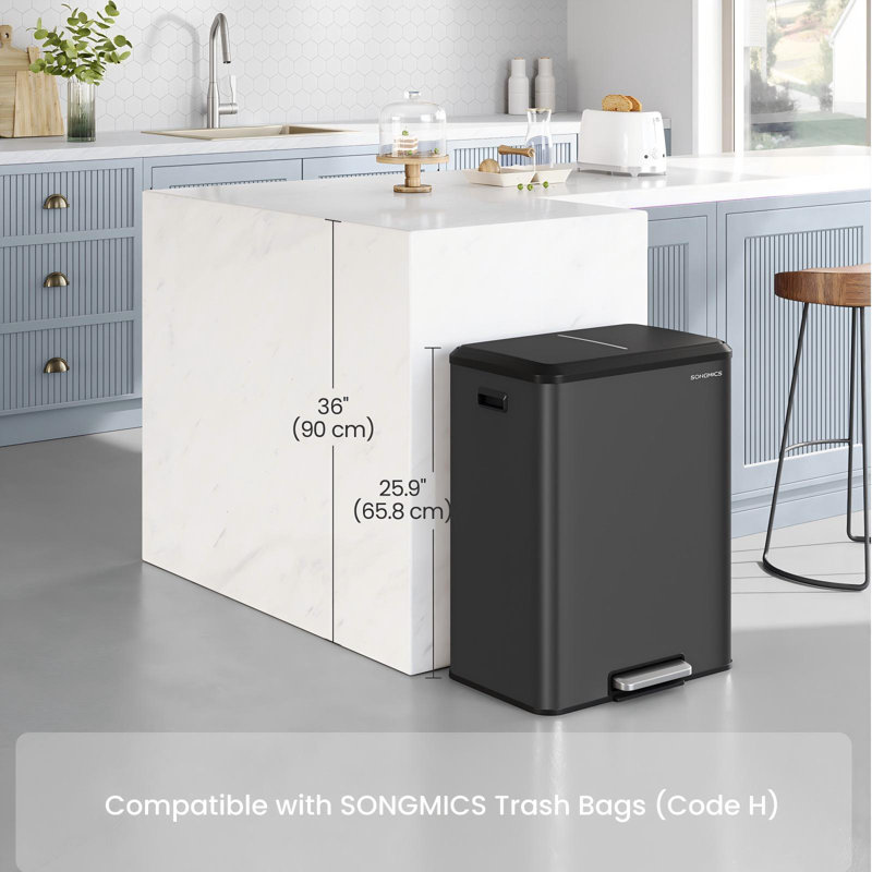 Poubelle de cuisine, poubelle double 2 x 8 gallons (2 x 30 L), couvercle à fermeture en douceur, Noir