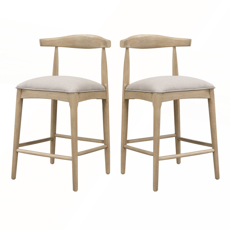 Ensemble de 2 tabourets de comptoir élégants en tissu de galets avec siège rembourré confortable et structure en bois d'hévéa robuste