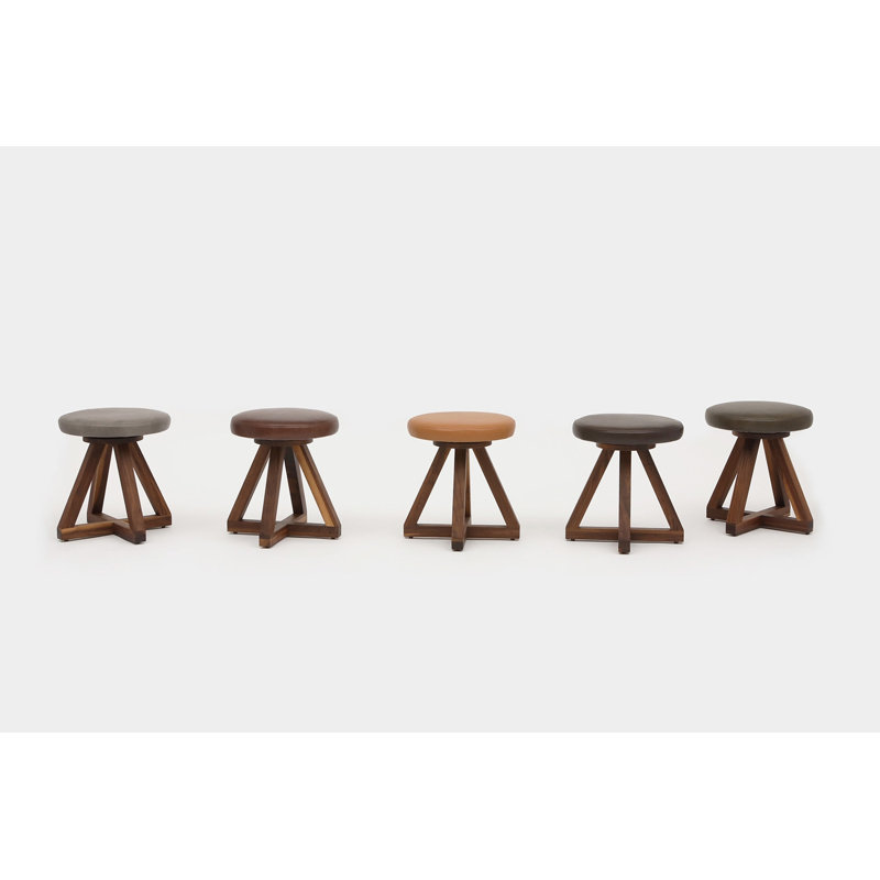 X Leather Accent Stool, Oil-rubbed Walnut, Tobacco