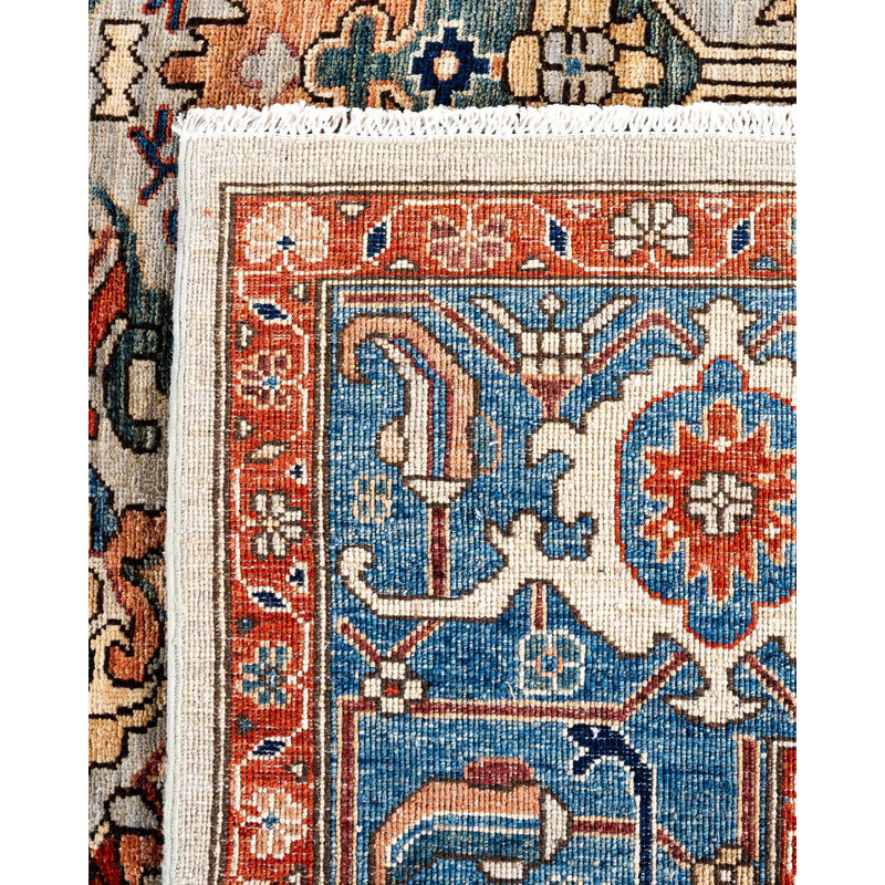 Gray and Multicolor Hand-Knotted Wool Geometric Area Rug, 9' x 11'