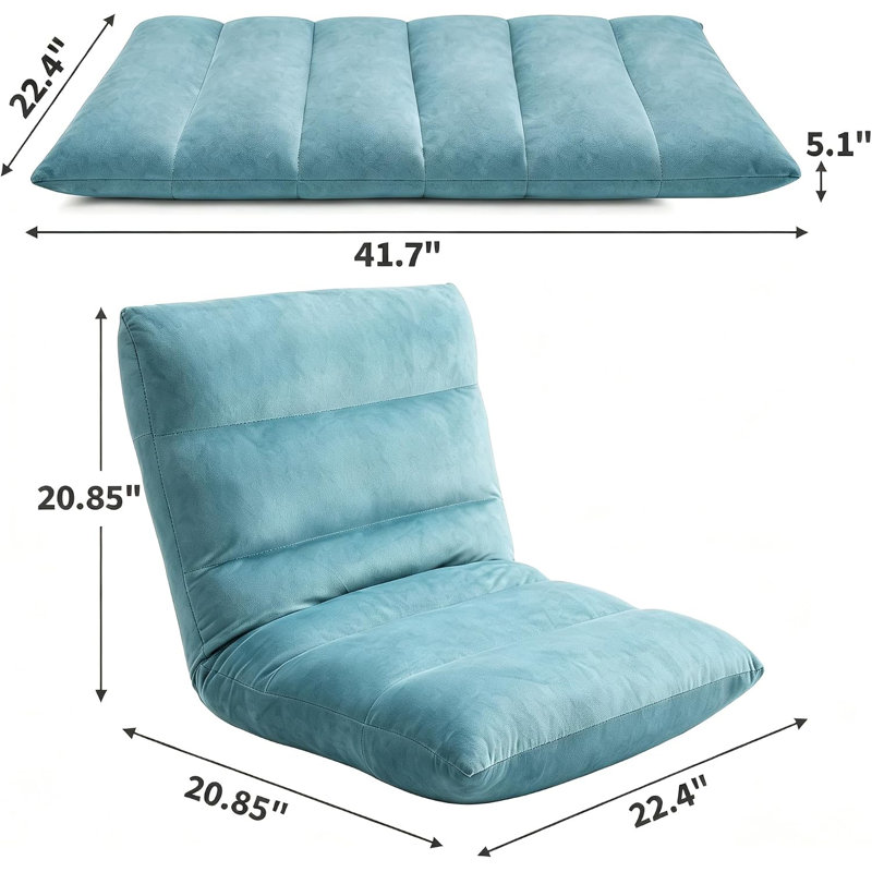 Chaise de sol pliante avec dossier réglable sur 14 positions, Bleu clair