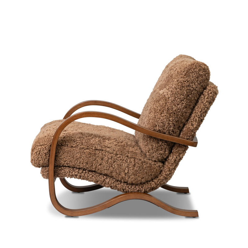 Tobin Upholstered Armchair, Amber Shearling, Terra Brown Parawood
