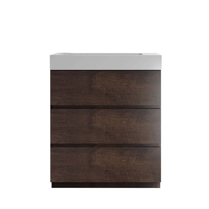 29.9'' Single Bathroom Vanity with Sink, White/Walnut
