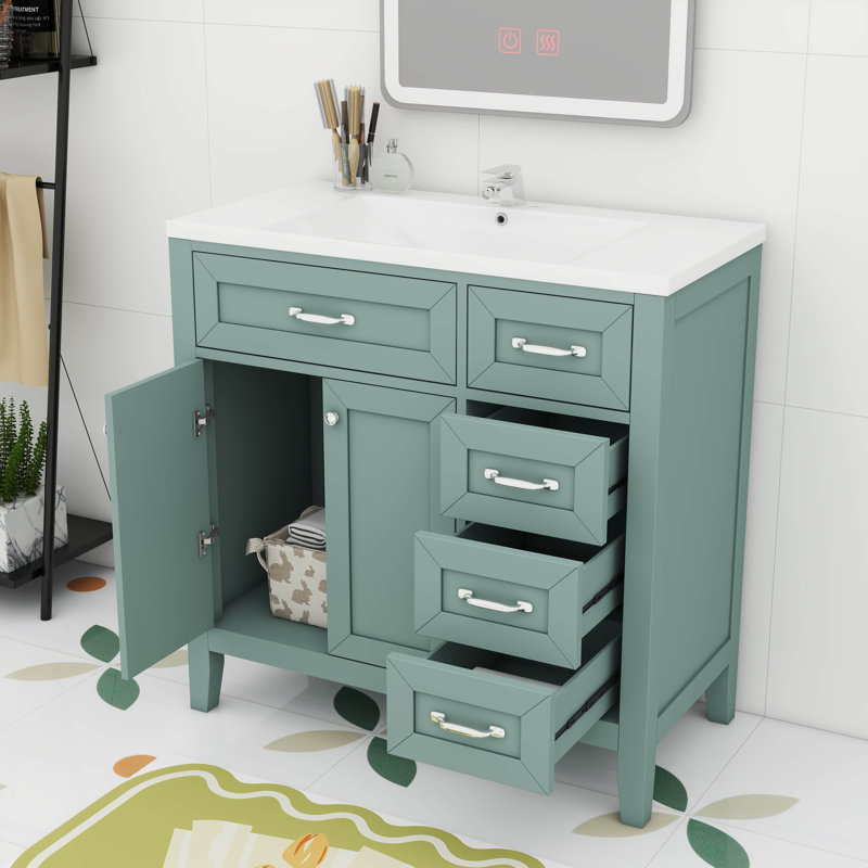 Armoire de salle de bain 36 po avec lavabo et tiroir 36 po, Vert