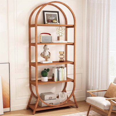 Bibliothèque ouverte moderne à 5 niveaux, espace de rangement spacieux et élégant pour le bureau, la chambre à coucher et le salon