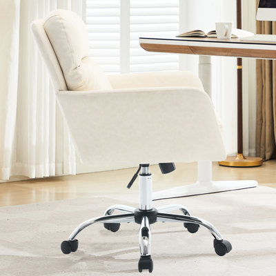 Chaise blanche à hauteur réglable, cuir synthétique, base noire, rembourrage en mousse haute densité pour le bureau et la coiffeuse