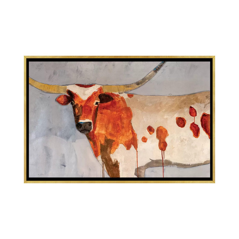 «Longhorn Short Temper» par Julian Spencer - reproduction d'art, Toile encadrée d'or, Pas de tapis