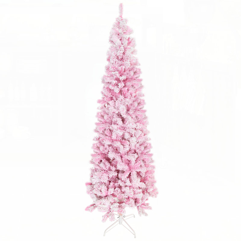 Arbre de Noël mince enneigé 7,5 pi avec des branches de pin réalistes, parfait pour les espaces compacts et les décorations festives