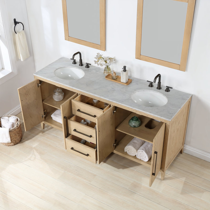 60" Undermount Double Bathroom Vanity Set, Wire Brushed Dark Oak, 72"