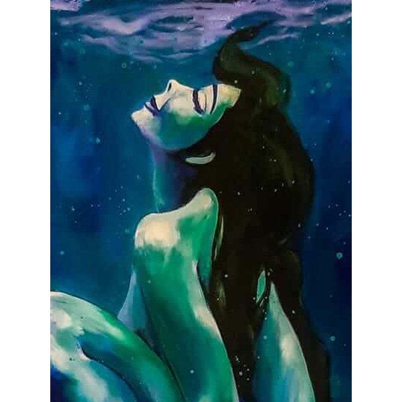 Dame posant sous l'eau | Acrylique sur toile | Par Debrata Basu