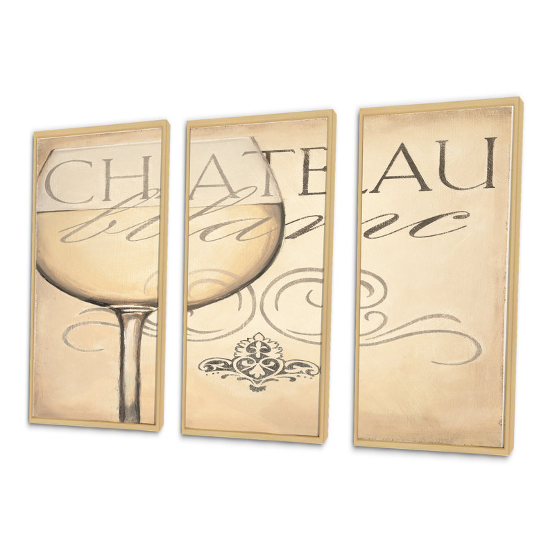 «French Chateau White Wine II - French Country», ensemble d'art mural sur toile encadré