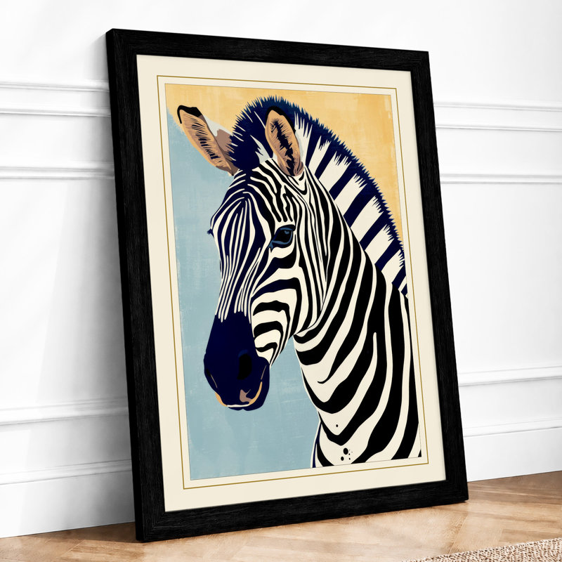 Zebra in Profile Minimalist - Framed Print, A3 - 42.0 x 29.7 cm, Black