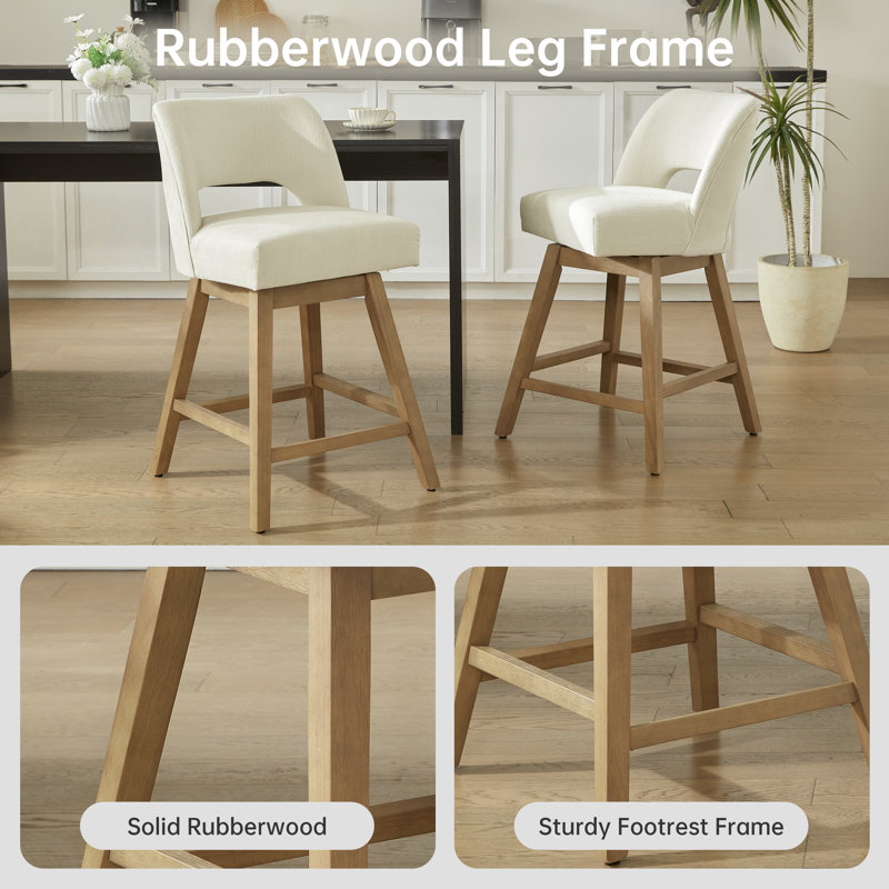 27.1" High Swivel Bar Stools (Set Of 4), Beige/Polyester, 4, Light Oak