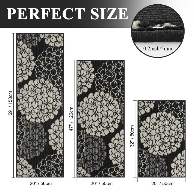 Tapis de couloir Hydrangea, Noir