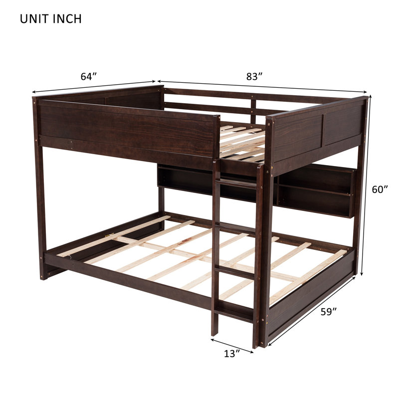 Queen Over Queen Bunk Bed with Storage Cabinets, Charging Station, Ladder & Safety Guardrails, Solid Pine Wood,Brwon