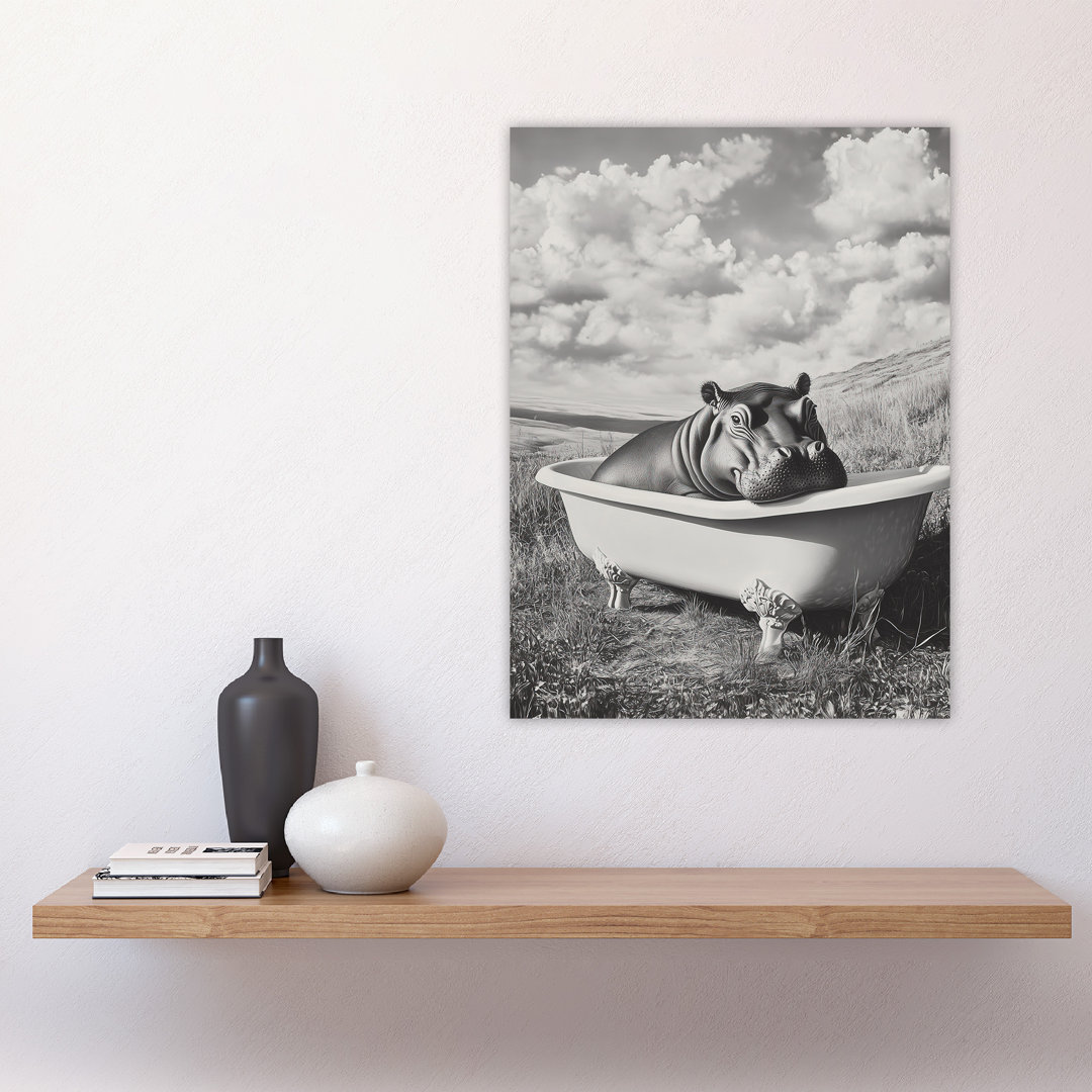 Baby Hippo in Bathtub Surreal Wall Art Print