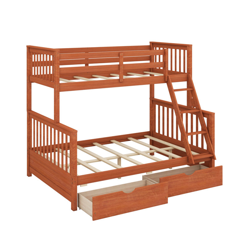 Twin Over Full Bunk Bed With Ladders And Drawers, Walnut