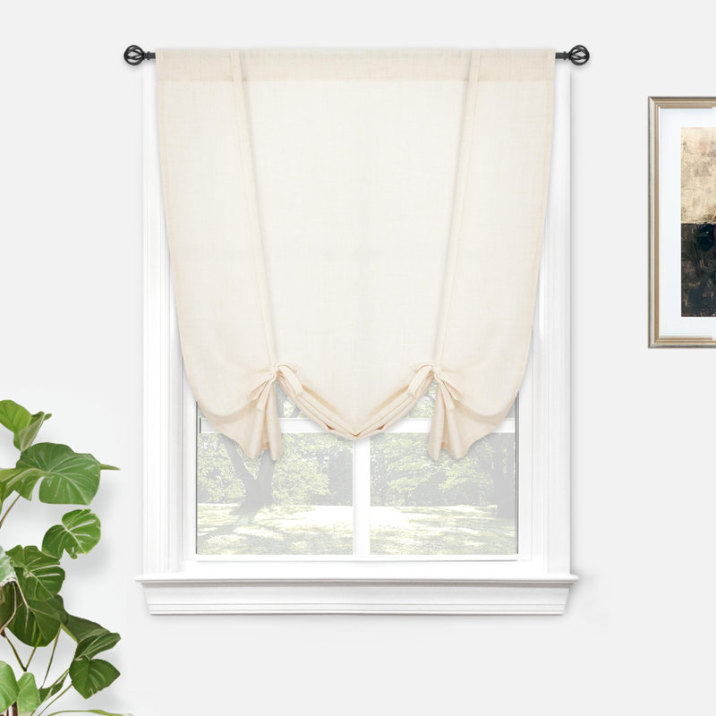 Merissa Semi Sheer Tie-Up Curtain Panel, 25" W, White