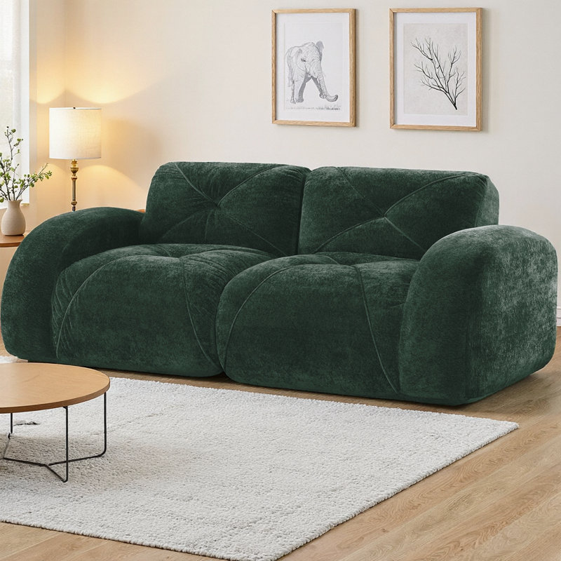 Canapé capitonné 2 places au design désossé, tissu de velours doux et éponge haute densité 32D, aucun assemblage requis, fond antidérapant pour les salons et les appartements