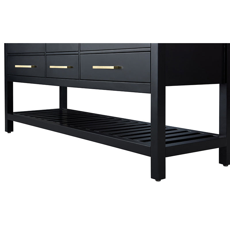 Elizabeth 60'' W Double Vanity, Black Onyx/Brushed Gold, Carrara White Marble