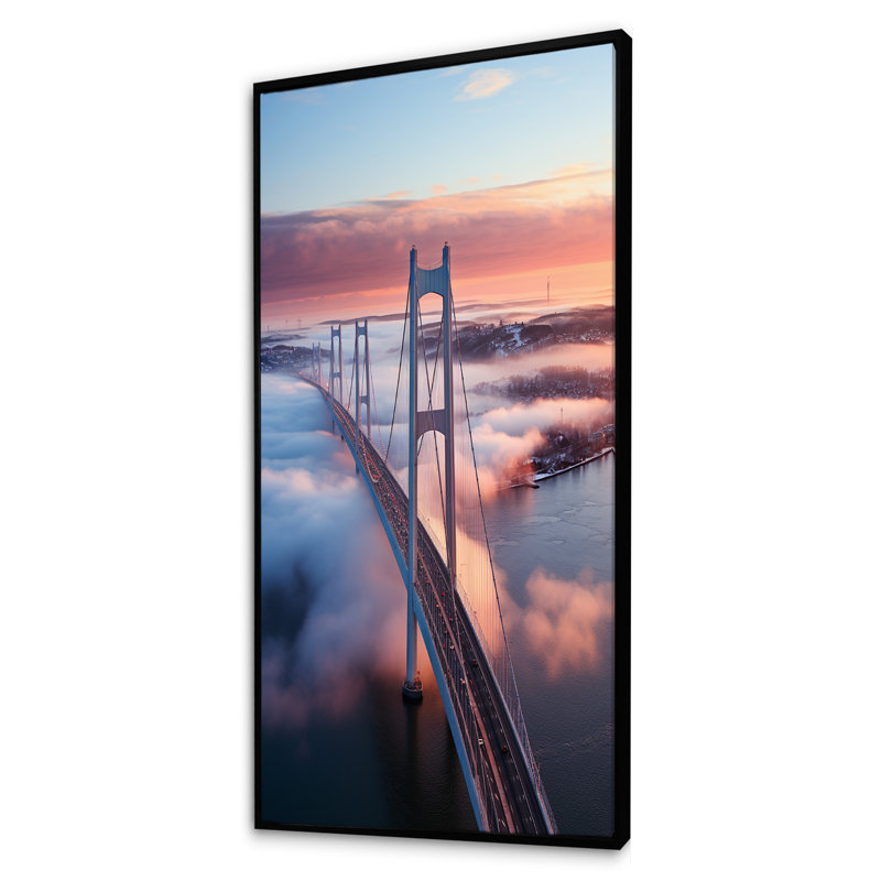 "Blue and Pink Bridge Sunset Views 3", Cadre flottant noir, H 60 po x l 28 po x P 1,5 po