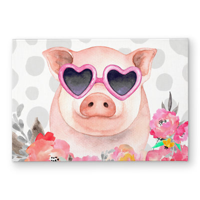 Little pig in love - Pink Flowers Indoor Outdoor Door Mat