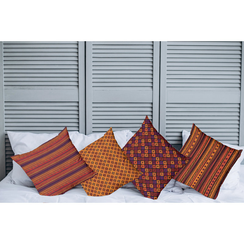 Ensemble de housse de coussin 4 pièces Tribal Folkloric Forms Shapes, 16" x 16"