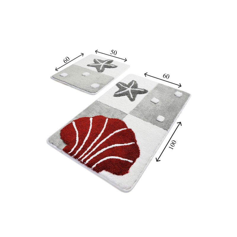 Ensemble de tapis pour salle de bain 2 pièces Koret, Gris et rouge