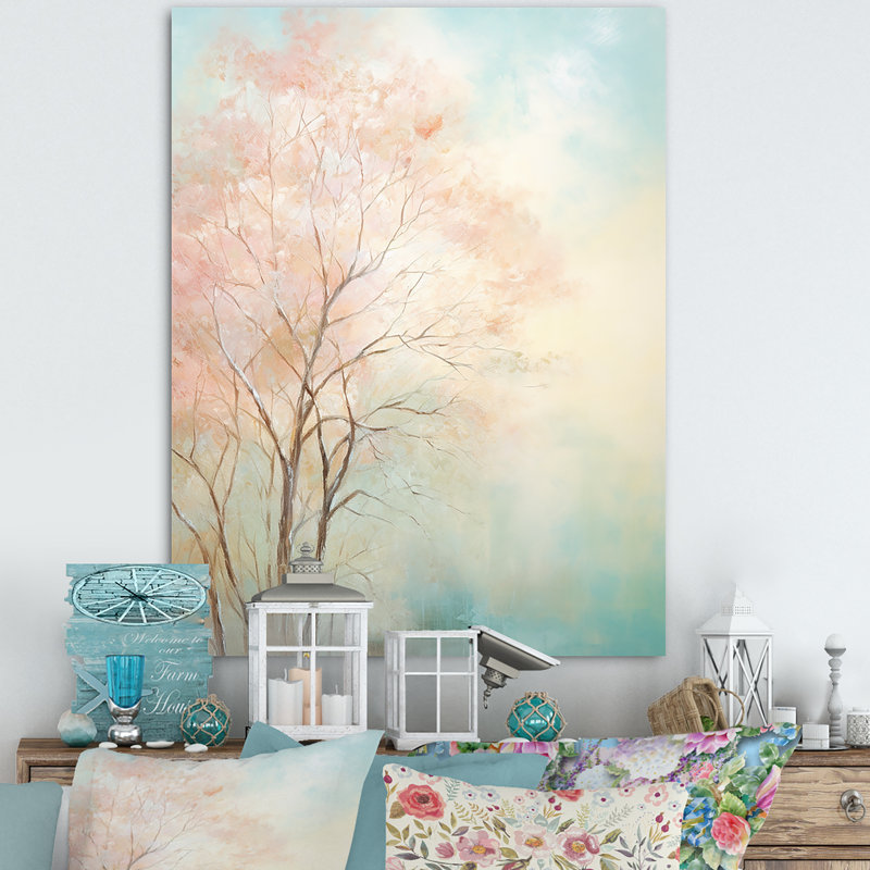 Impression romantique sur toile de sarcelle beige - Cottage, H 32 po x l 16 po x P 1 po, Toile tendue