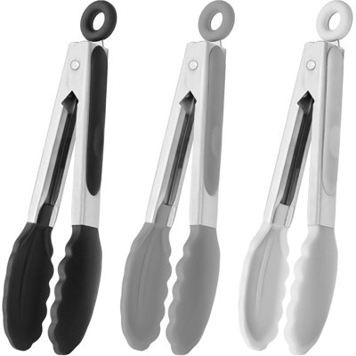 7-inch Mini Silicone Tongs, Set Of 3 (black, Grey, White)