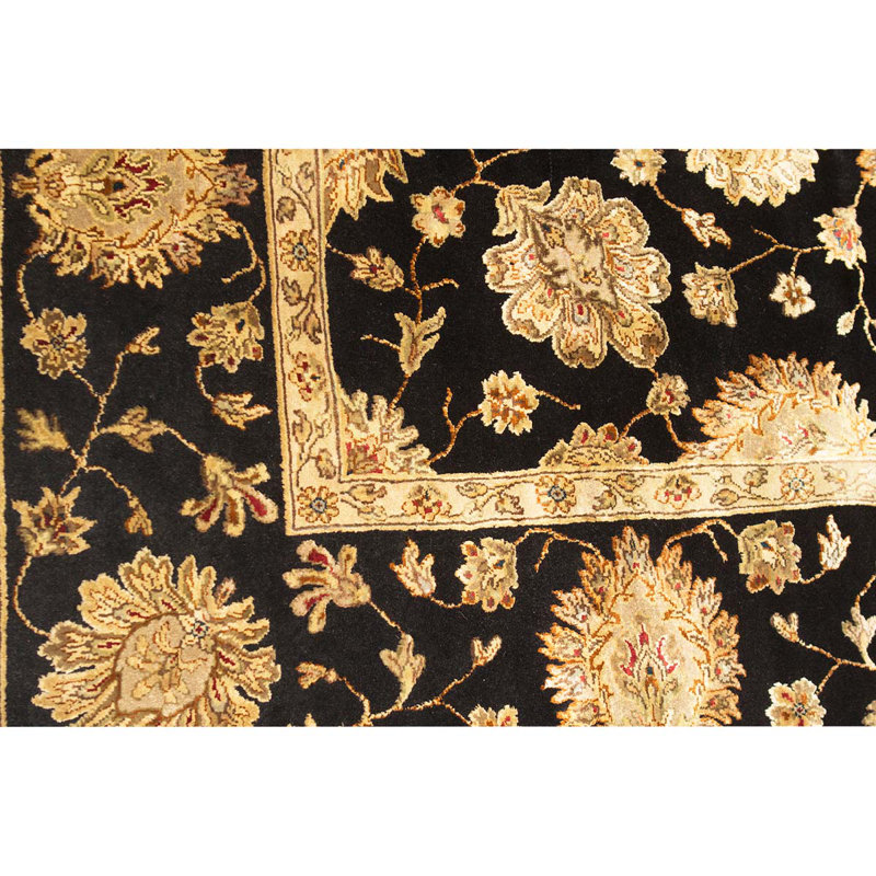 Tapis noir / or / brun noué à la main de conception unique 8 pi x 9 pi 11 po