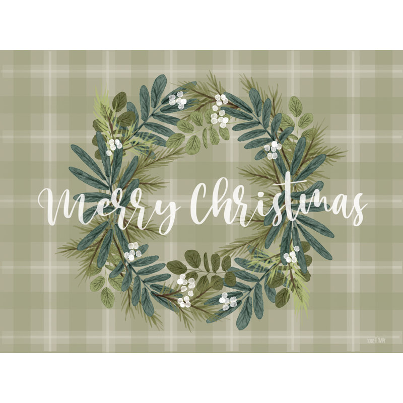 Tissu écossais «Merry Christmas» par House Fenway, Cadre doré simple, H 24 po x l 32 po