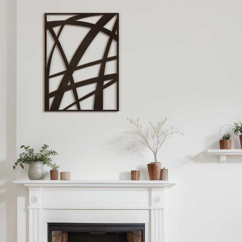 Ligne abstraite géométrique minimaliste moderne abstrait décoratif décoratif suspendu, H 36 po x l 26,87 po x P 0,05 po, Brun