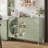 Coffee Bar Cabinet with Fluted Glass Door, Modern Cream Style Buffet Sideboard with Wine Glass Rack