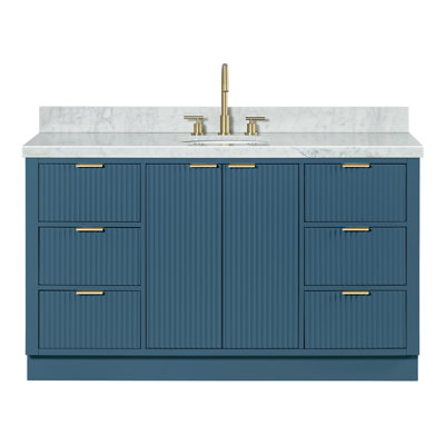 Meuble-lavabo simple en bois massif avec plateau en marbre de 1,5 po Haun Haun
