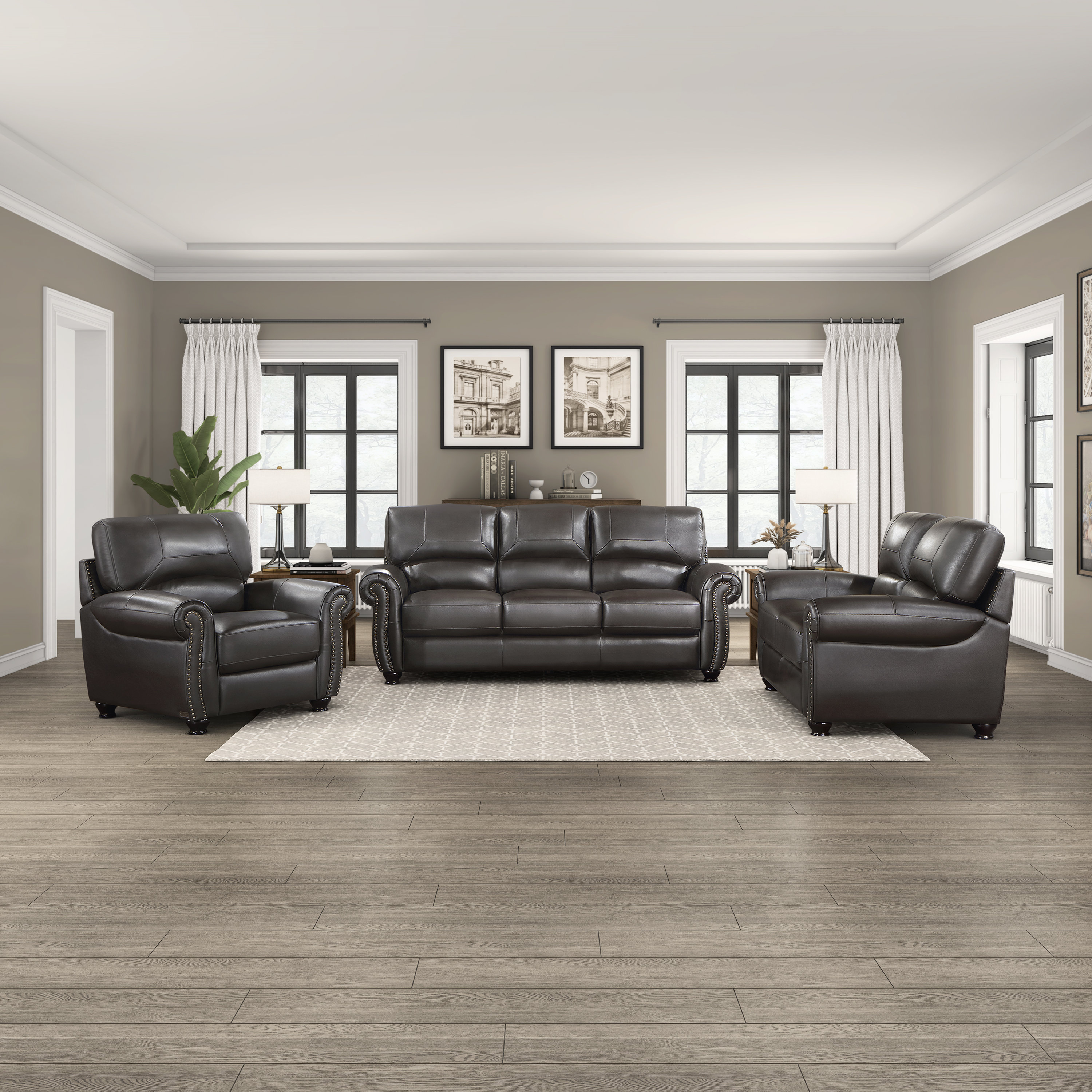 Darby Home Co Neoga 3 Piece Top Grain Leather Seating Living Room Set