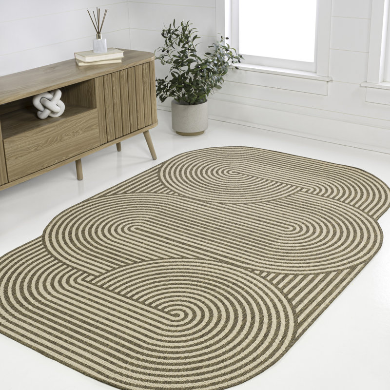 Margot Modern Geometric Arch Stripe Beige/Brown Indoor/Outdoor Rug, Novelty 5'3" x 7'7"