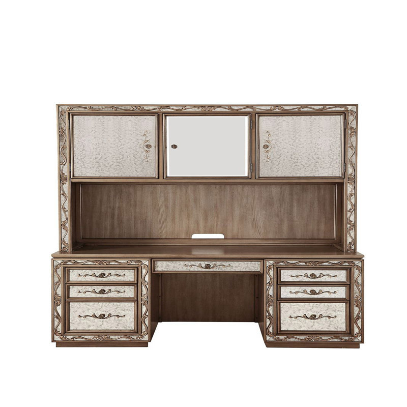 Brown Wood Computer Desk with Hutch and Drawer