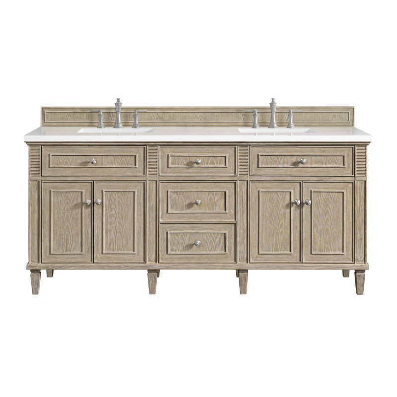 Lorelai 72'' W Double Vanity, Whitewashed Oak, Carrara White, 8" Widespread