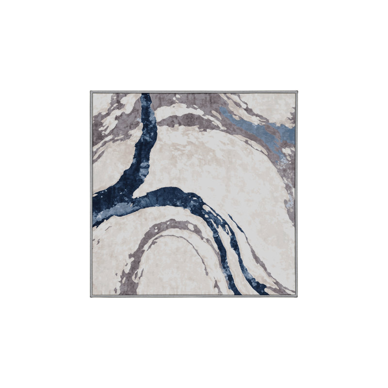 Machine Washable Gray Area Rug, Square 4'