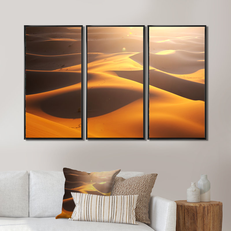 Desert MountaIn Hills - Ensemble de 3 reproductions sur toile, H 28 po x l 36 po x P 1 po, Cadre noir