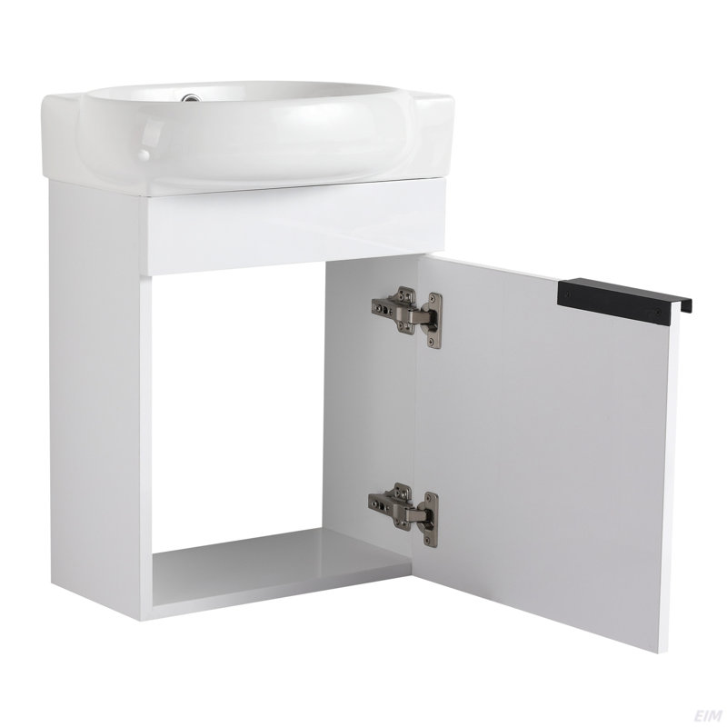 Meuble-lavabo à fermeture en douceur avec lavabo, 16 po, Blanc brillant