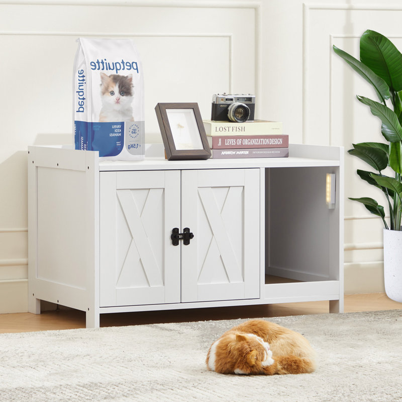 Henadz caché avec bloc-notes, porte de grange verrouillable et lumière de charge USB (L 31,5 po x l 19,69 po x H 19,69 po)