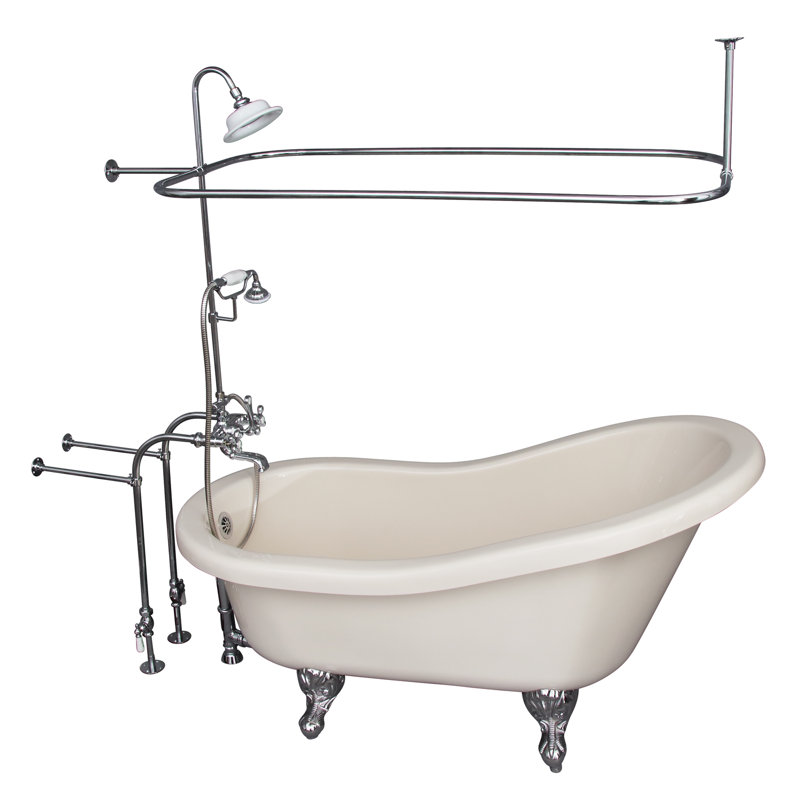 60'' x 30'' Soaking Acrylic Bathtub with Faucet, Polished Chrome, Bisque