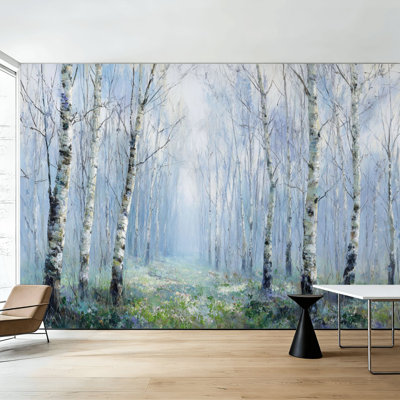 Forest Peel and Stick Wallpaper Dew Meadow Soft Morning Fog Wall Murals 100"H x 144"W Removable PVC Wall Paper Self-Adhesive Wall Decor for Bedroom Living Room Home Office