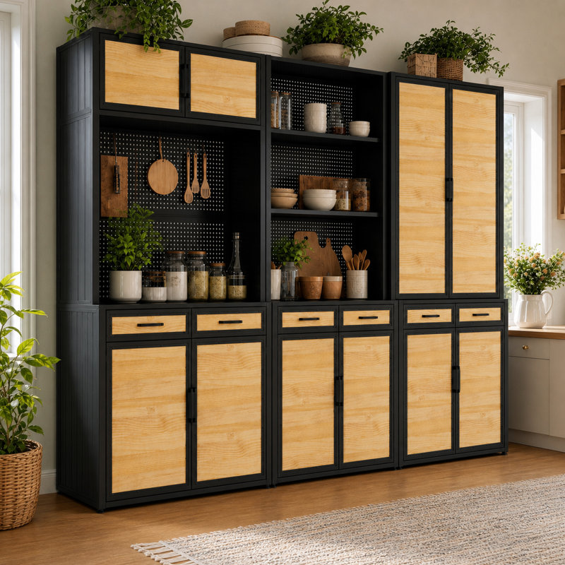 141"W Kitchen Pantry Cabinet, Kitchen Hutch Sideboard, Buffet Cabinet Wood Kitchenware Server